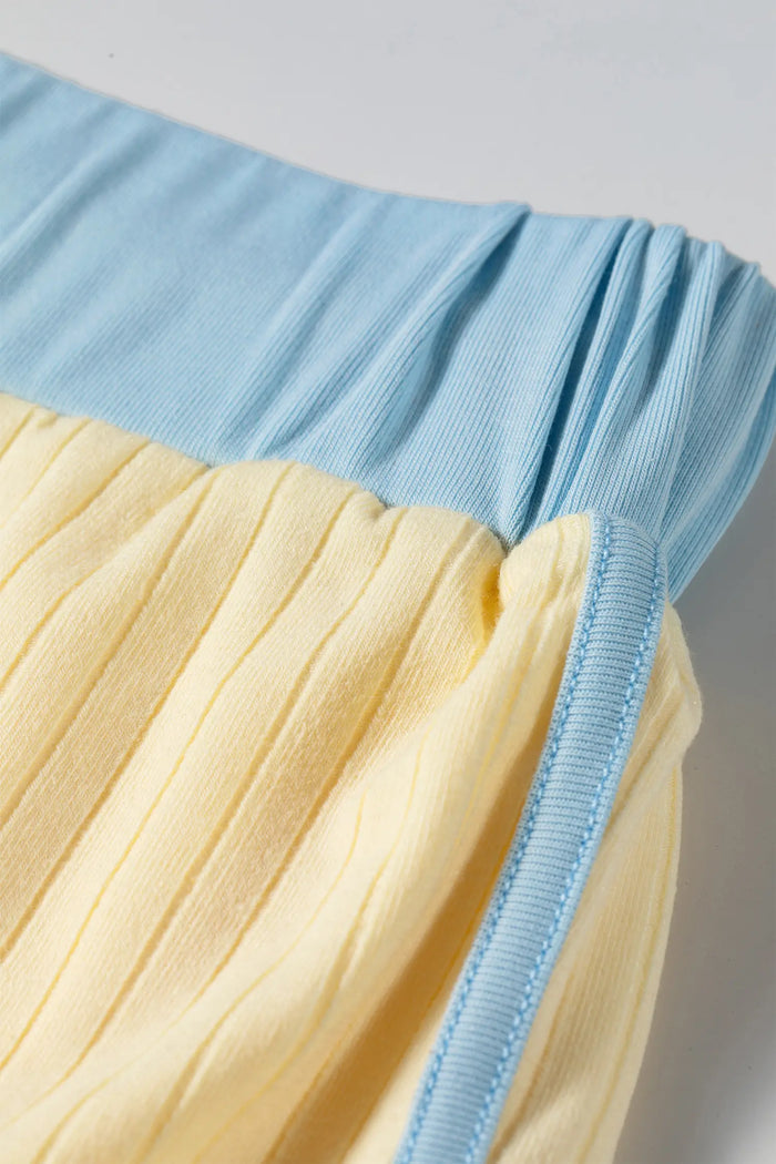 Ribbed Knit Color Block Trim Tee and Drawstring Skirt Set – Yellow