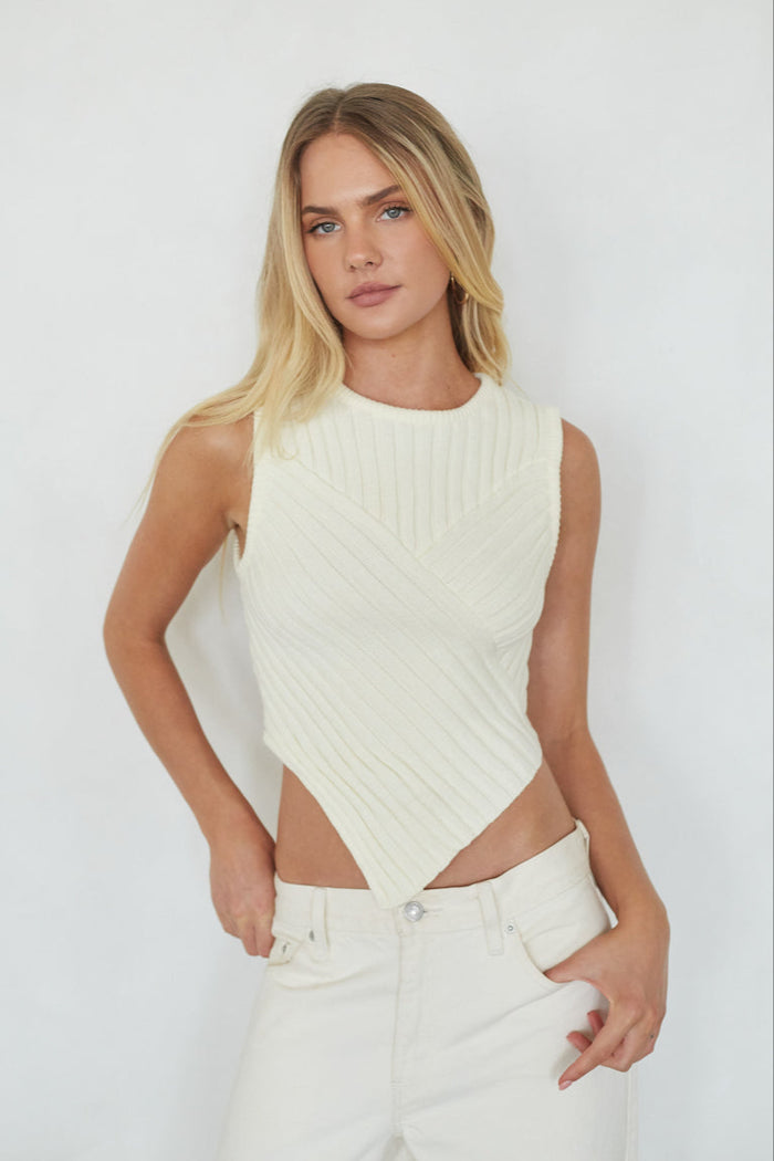 cream sleeveless knit top - thick sweater tank top - fall fashion | cream-image | front-image