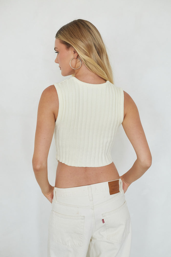 ivory knit tank top - ribbed sweater top - fall trends | back-image