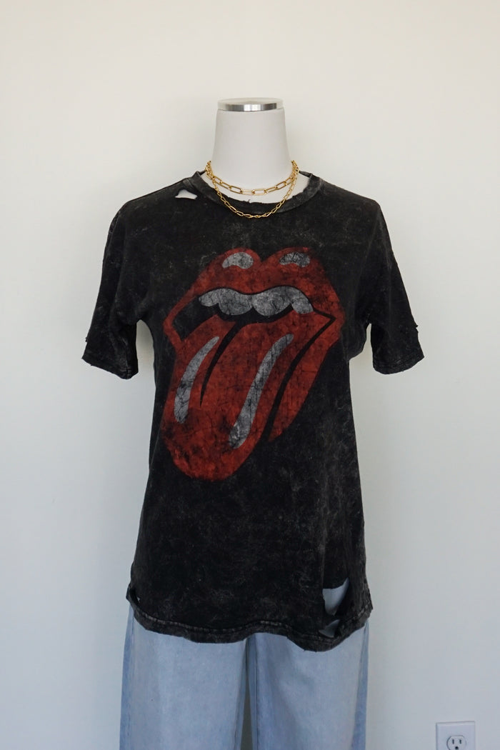 Front view of distressed band tee