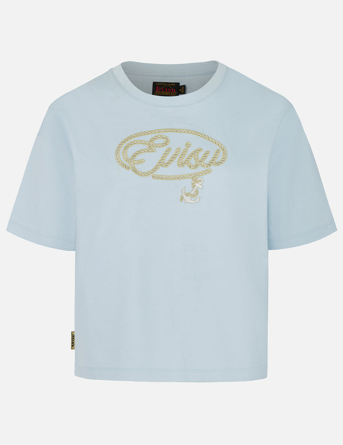 Rope Twist Logo and Anchor Embroidery Cropped T-Shirt