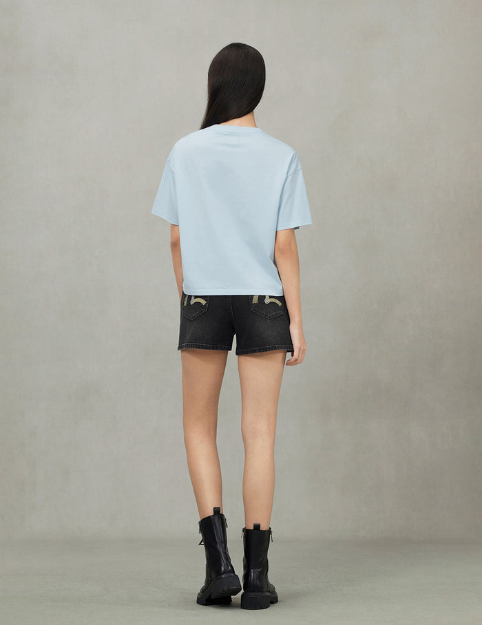 Rope Twist Logo and Anchor Embroidery Cropped T-Shirt