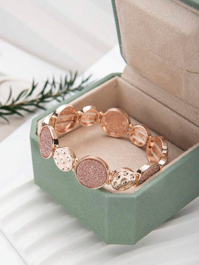 Rose Gold Textured Disc Stretch Bracelet for Women