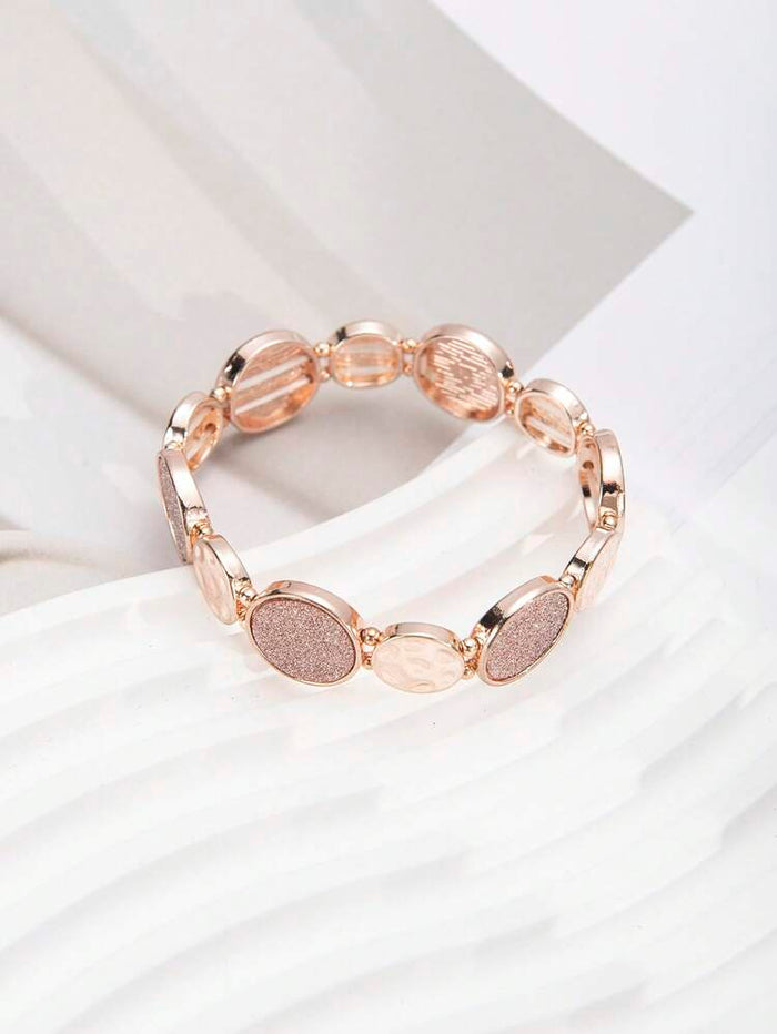Rose Gold Textured Disc Stretch Bracelet for Women