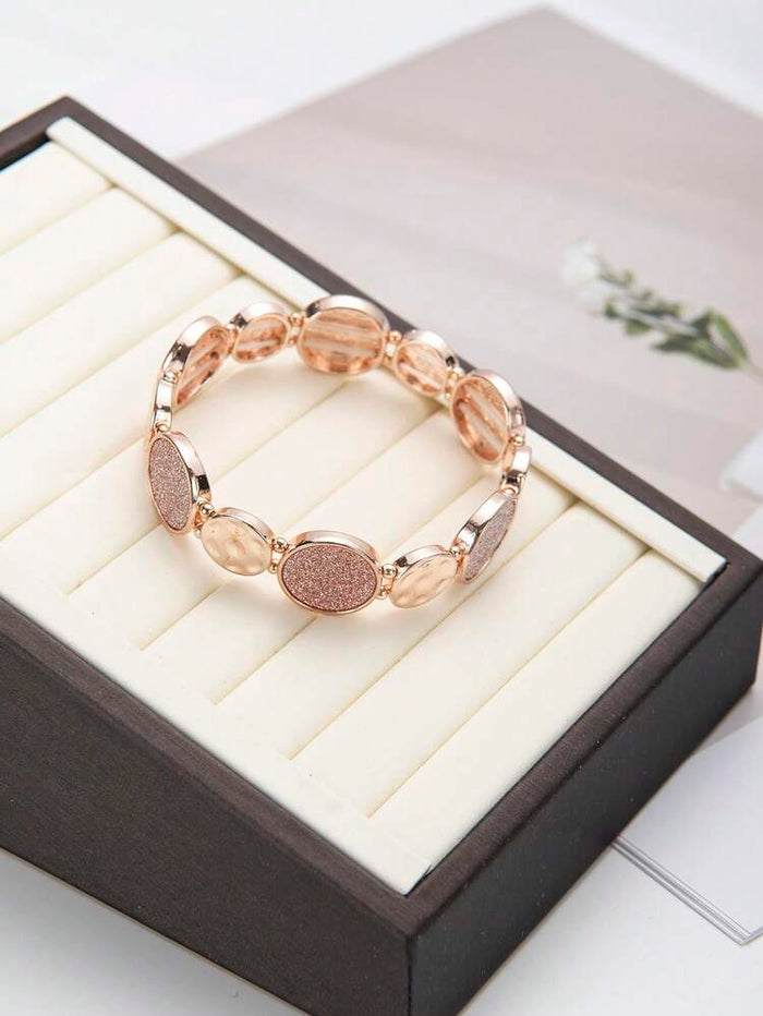 Rose Gold Textured Disc Stretch Bracelet for Women