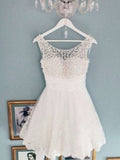 Round Neck White Short Lace Prom Dresses, White Short Lace Homecoming Dresses,White Short Lace Homecoming Dresses Graduation Dress