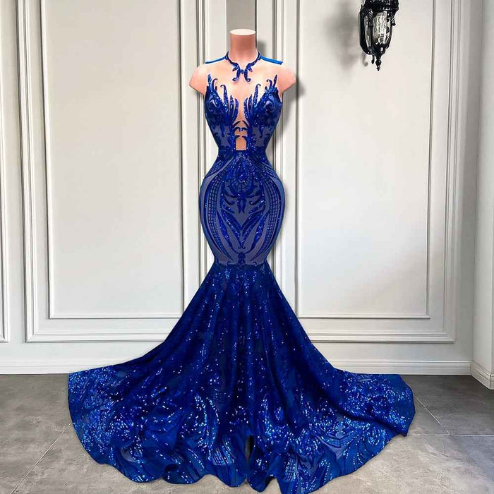 Royal Blue Sequined Mermaid Prom Dress - Sparkly Fitted Style