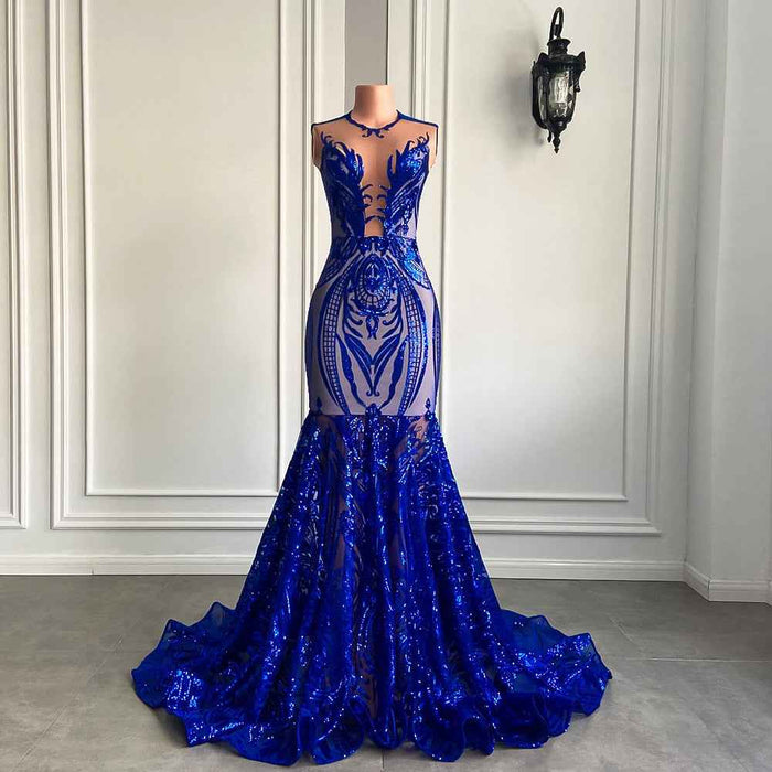 Royal Blue Sequined Mermaid Prom Dress - Sparkly Fitted Style