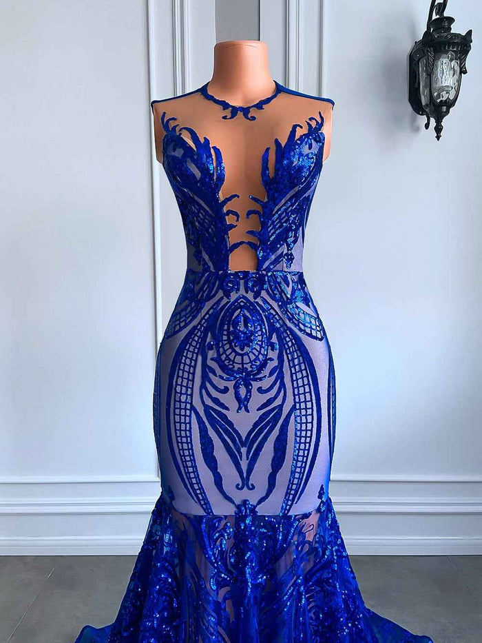 Royal Blue Sequined Mermaid Prom Dress - Sparkly Fitted Style