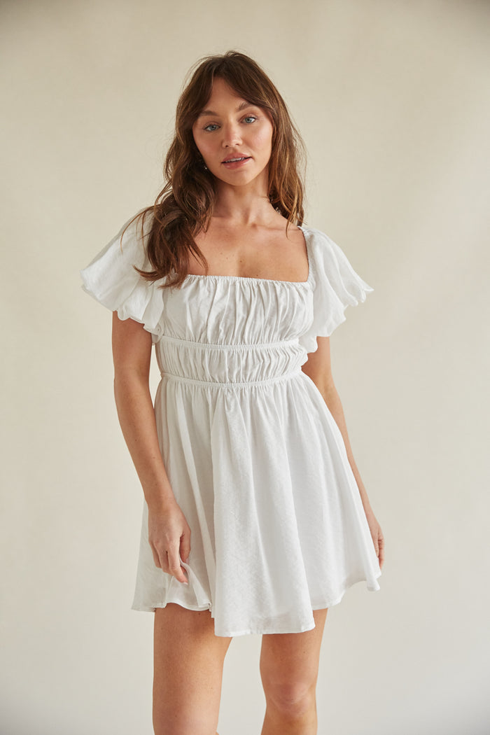 white puff sleeve babydoll dress