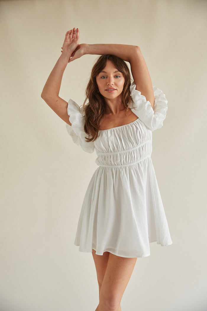 white puff sleeve mini dress