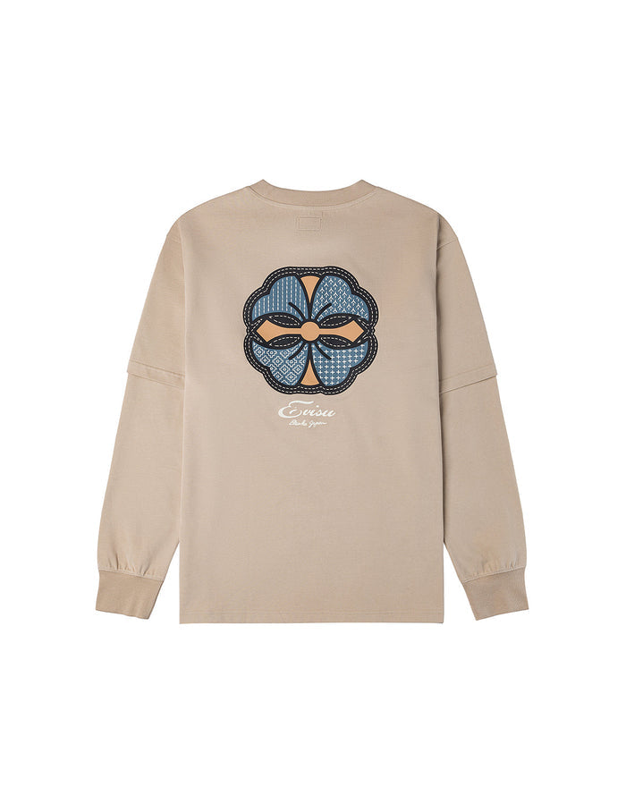 Sashiko-style Kamon Print Fashion Fit 2-in-1 Design Long-sleeve T-shirt