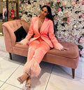 Satin Tailored Women Pants Suits Ostrich Feather 2 Pieces - Envious Designs