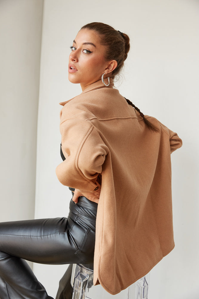 brown button up shacket