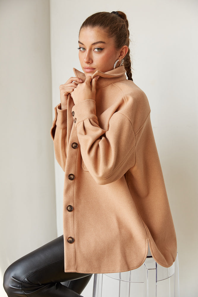 brown button up shacket