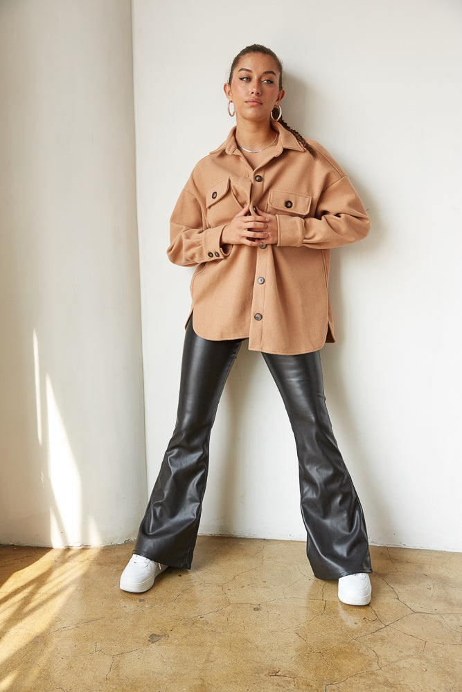 brown button up shacket