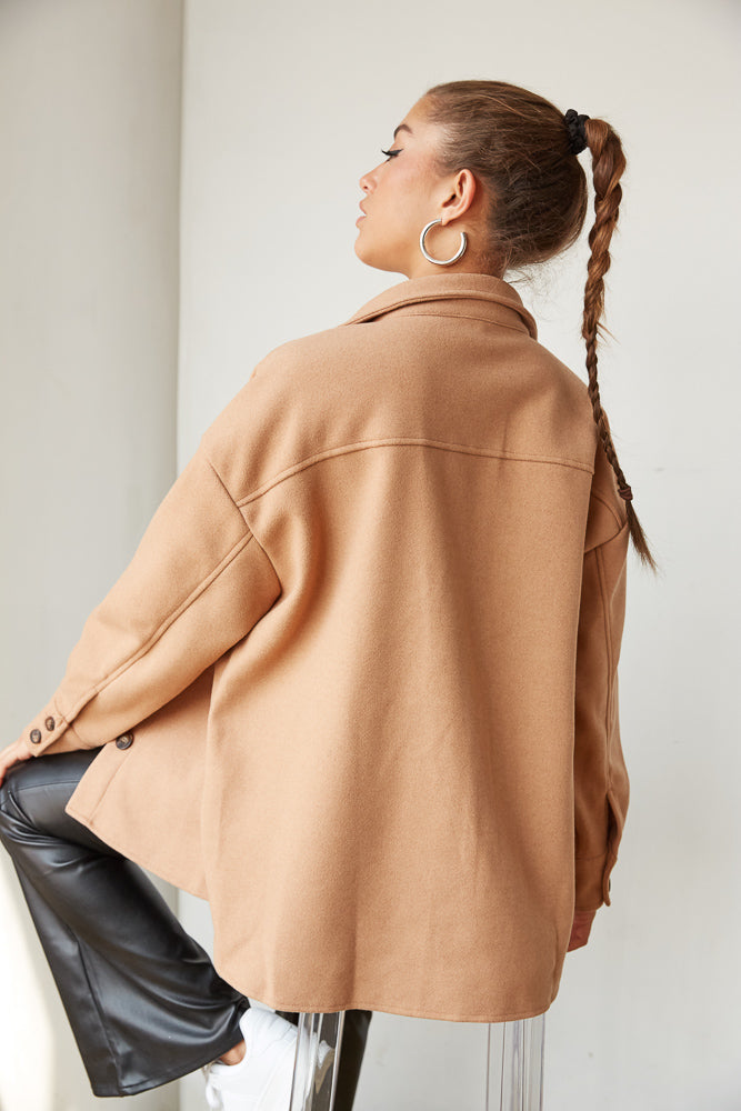 brown button up shacket