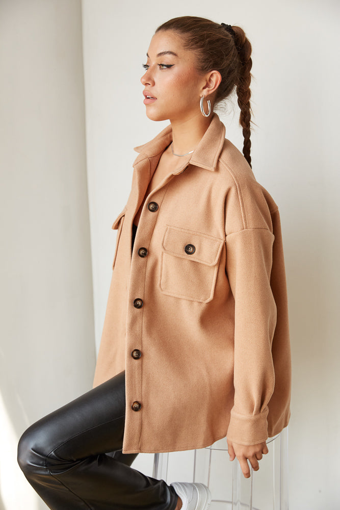 brown button up shacket