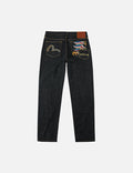 Seagull and Japanese Temple Embroidery Regular Fit Jeans #2020