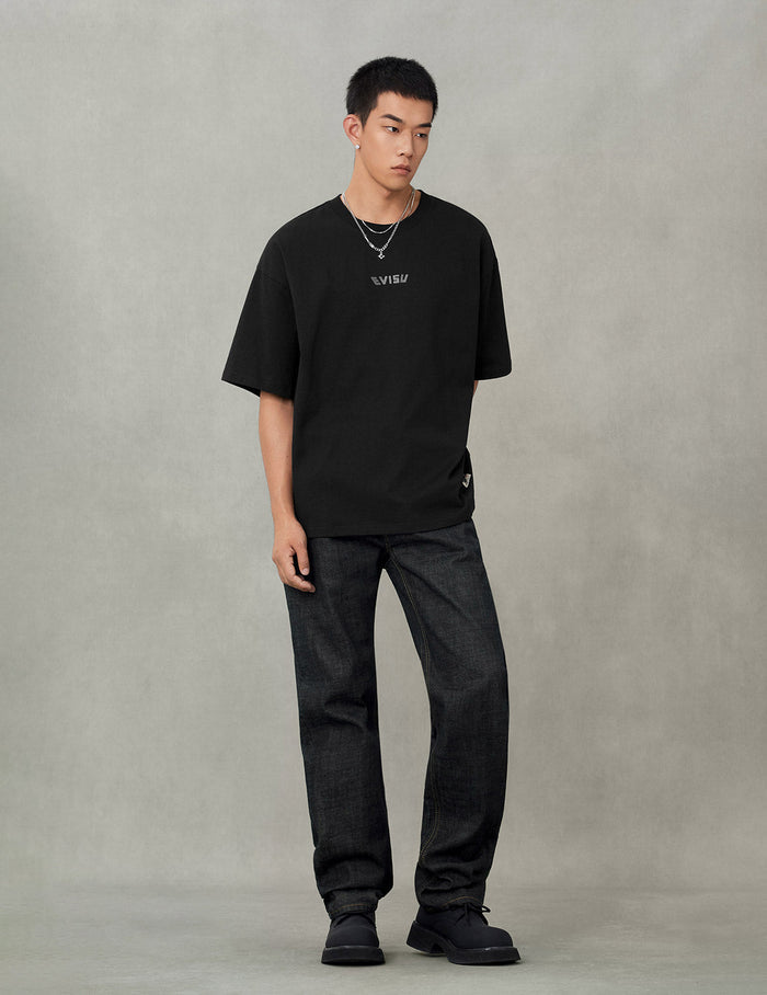 Seagull and Japanese Temple Embroidery Regular Fit Jeans #2020