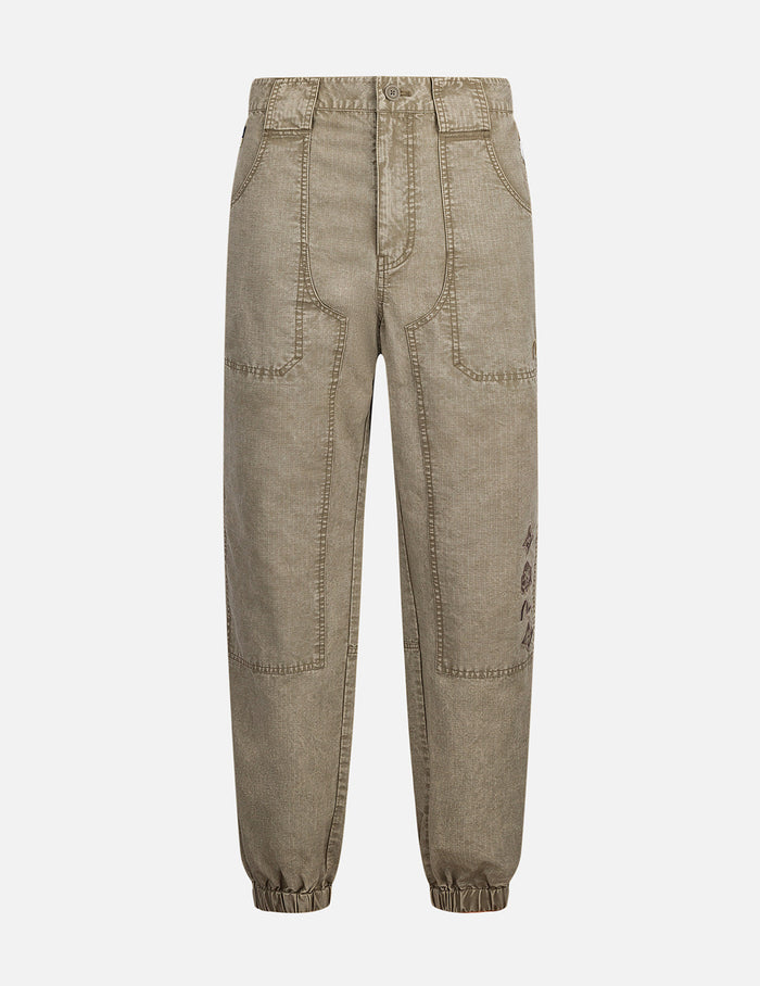 Seagull and Kamon Embroidery Straight Fit Woven Joggers
