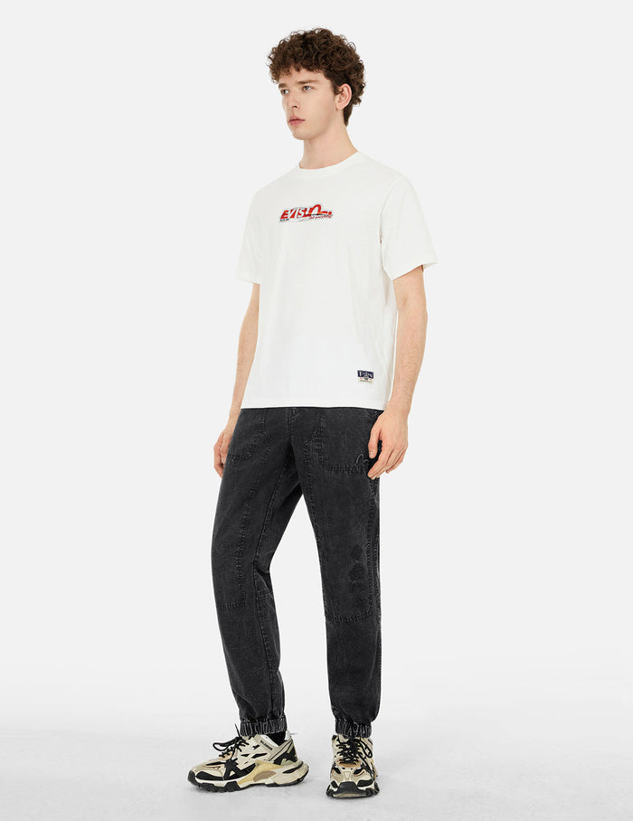 Seagull and Kamon Embroidery Straight Fit Woven Joggers