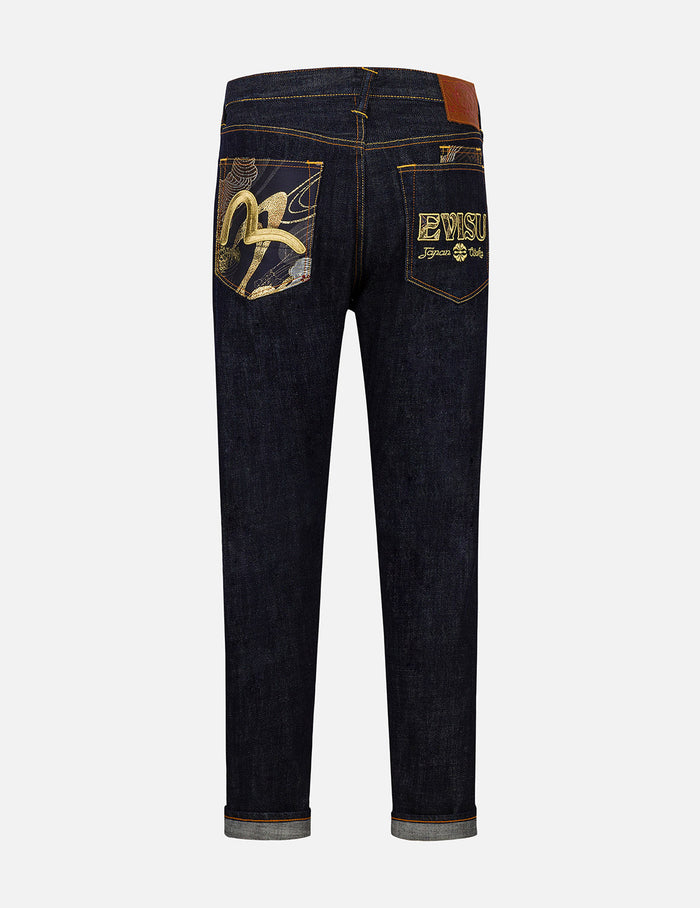Seagull and Logo Brocade Appliqué Taper Fit Jeans #2017