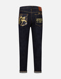 Seagull and Logo Brocade Appliqué Taper Fit Jeans #2017
