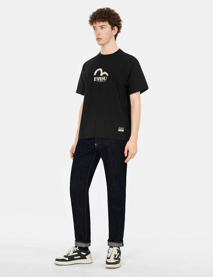 Seagull and Logo Brocade Appliqué Taper Fit Jeans #2017