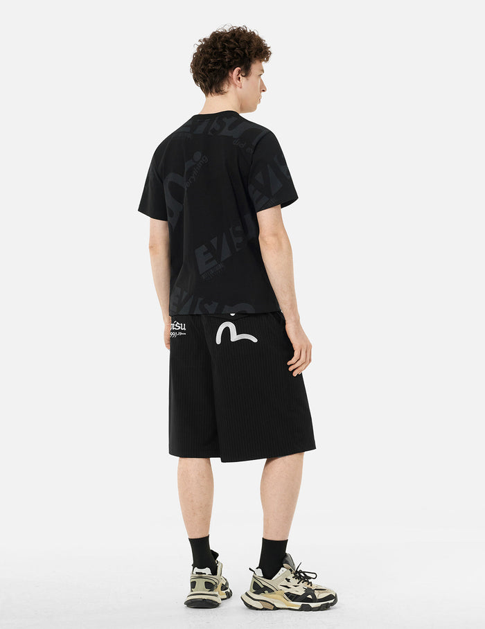 Seagull and Logo Embroidery Fashion Fit Striped Woven Shorts