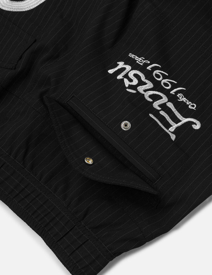 Seagull and Logo Embroidery Fashion Fit Striped Woven Shorts
