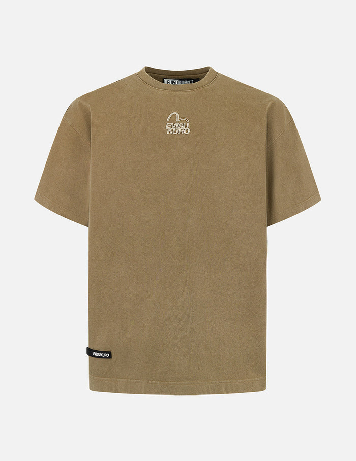 Seagull and Logo Embroidery Oversized Garment Dye T-Shirt