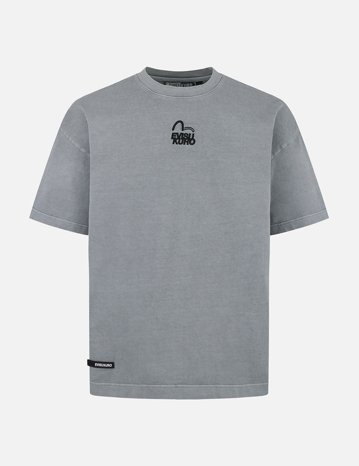 Seagull and Logo Embroidery Oversized Garment Dye T-Shirt