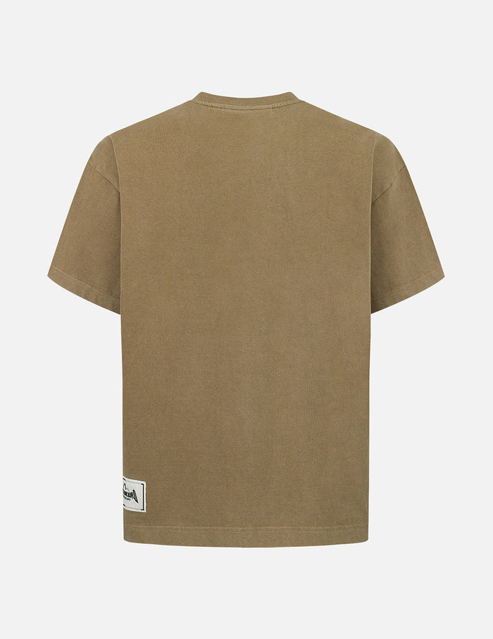 Seagull and Logo Embroidery Oversized Garment Dye T-Shirt
