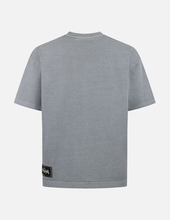Seagull and Logo Embroidery Oversized Garment Dye T-Shirt