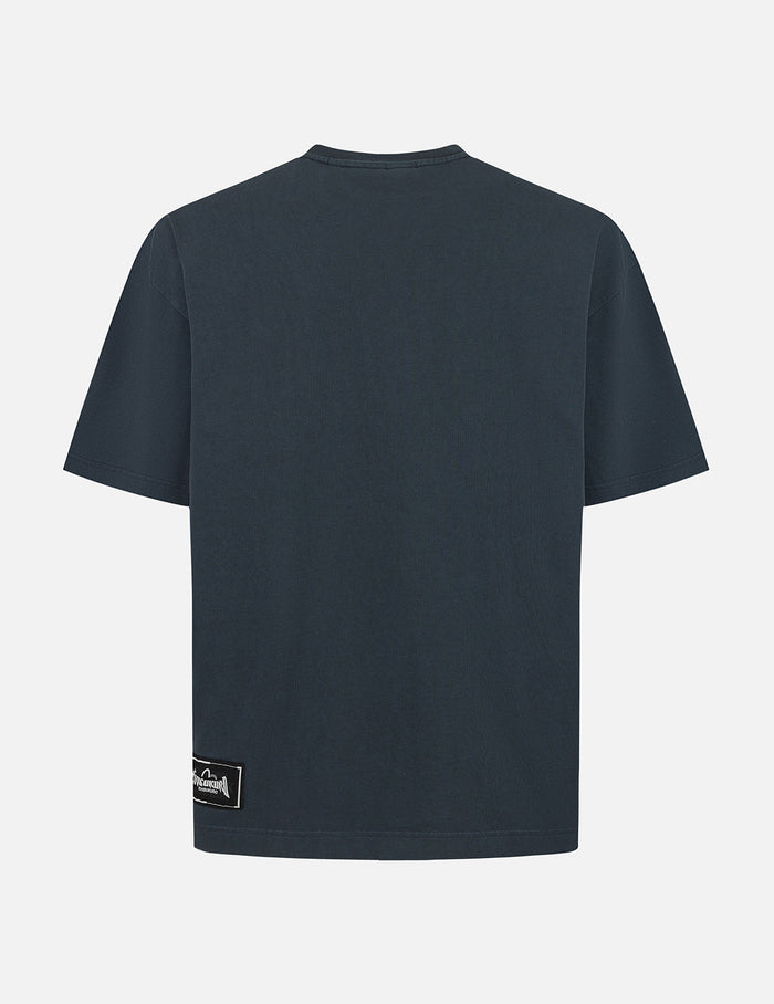 Seagull and Logo Embroidery Oversized Garment Dye T-Shirt