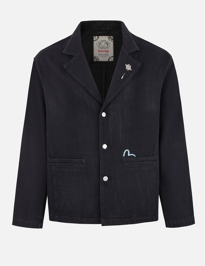 Seagull and Logo Embroidery Relax Fit Denim Blazer