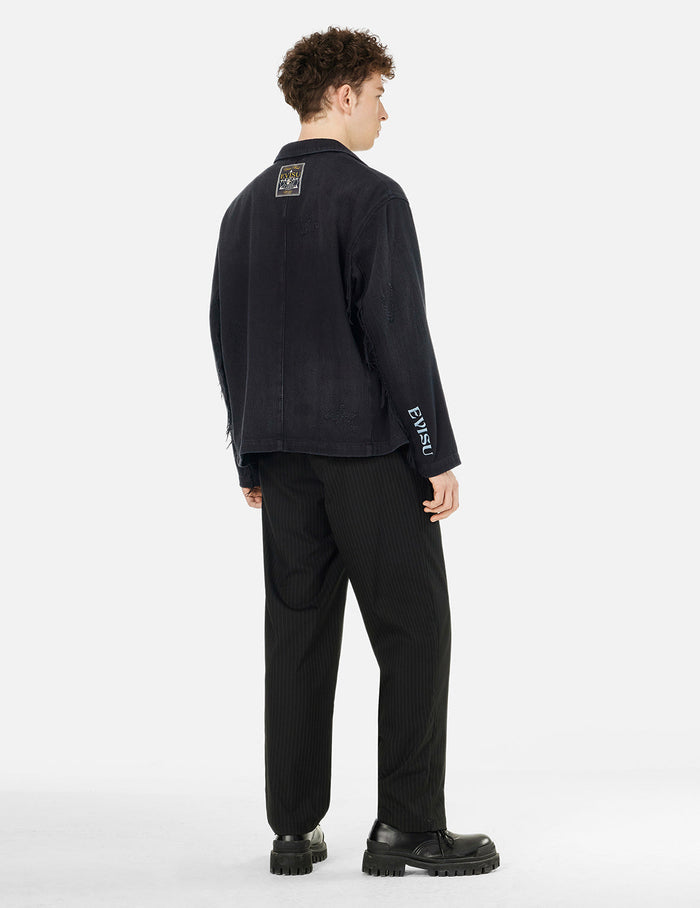 Seagull and Logo Embroidery Relax Fit Denim Blazer