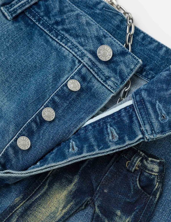 Seagull and Logo Print Loose Fit Denim Joggers
