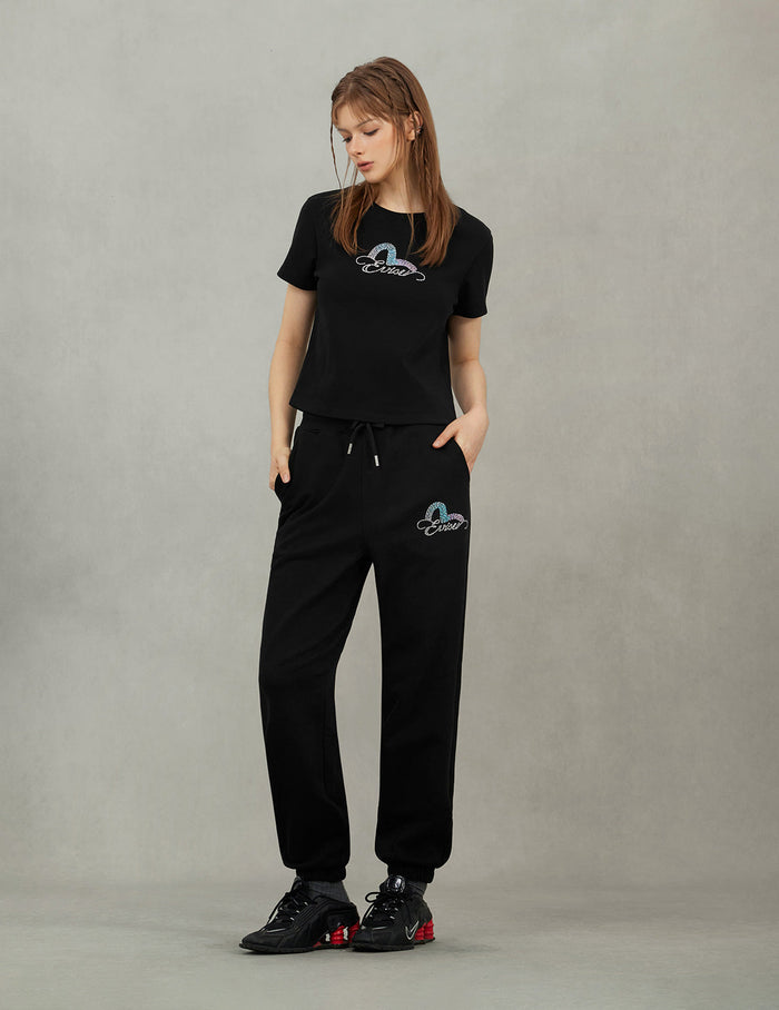 Seagull and Logo Rhinestone Regular Fit Sweatpants