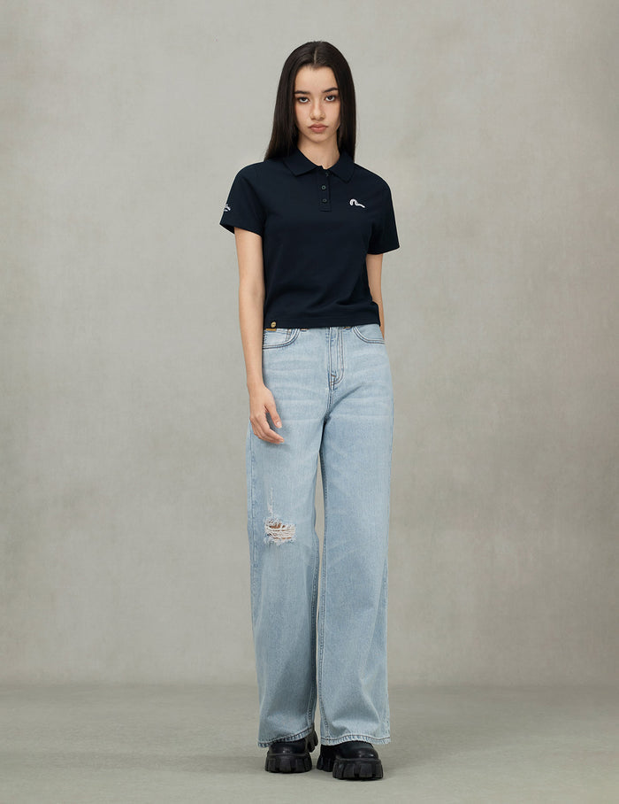 Seagull and Slogan Embroidery Fashion Fit Polo Shirt