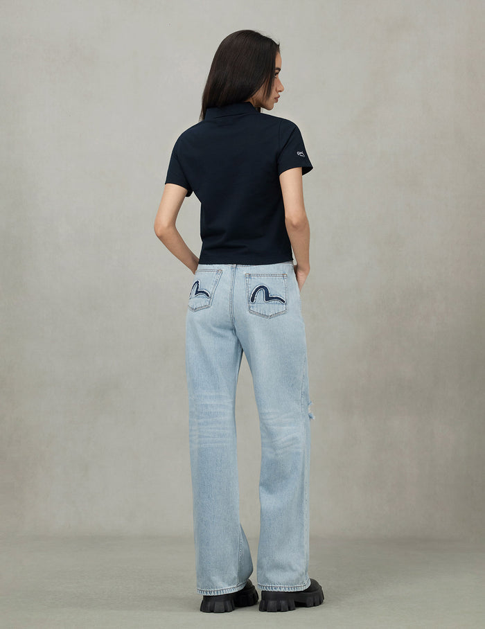 Seagull and Slogan Embroidery Fashion Fit Polo Shirt