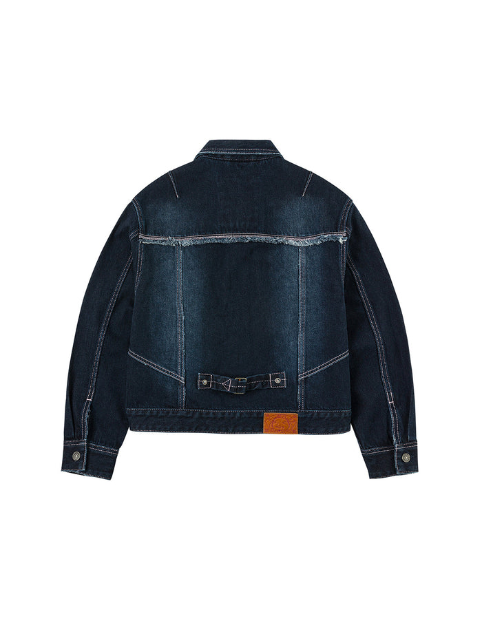 Seagull Appliqué Embroidery Loose Fit Washed Denim Jacket