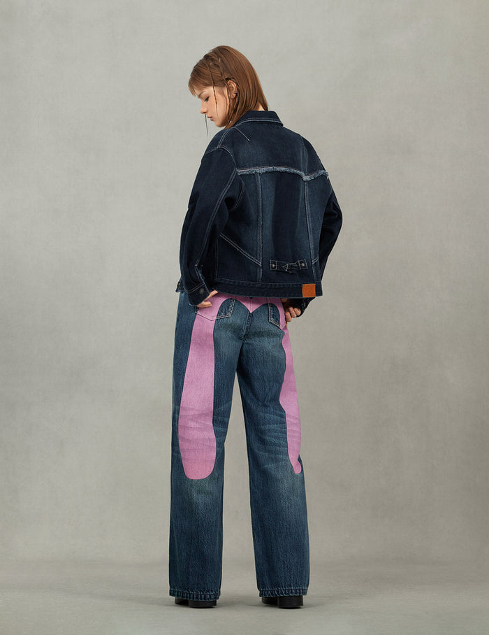 Seagull Appliqué Embroidery Loose Fit Washed Denim Jacket