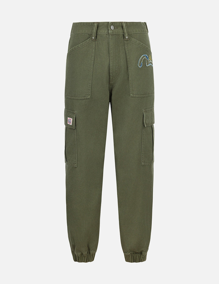 Seagull Appliqué Embroidery Wide-leg Woven Jogger
