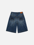 Seagull Embossed Fashion Fit Pleated Denim Shorts