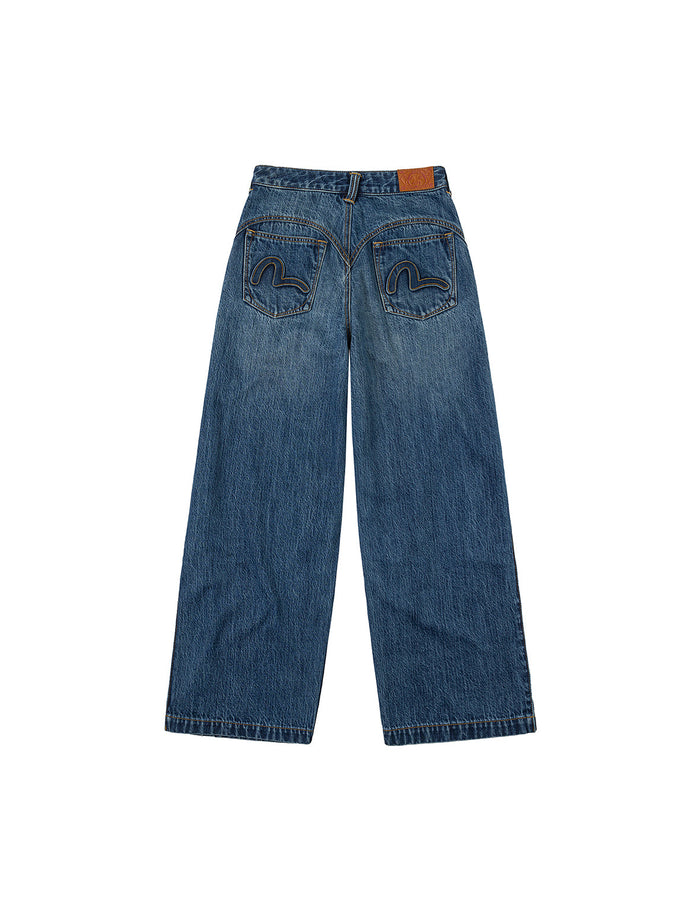 Seagull Embossed Fashion Fit Pleated Jeans