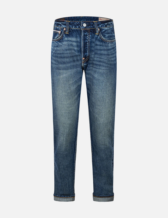 Seagull Embroidery and "EVISU SINCE 1991" Print Patch Taper Fit Jeans #2017