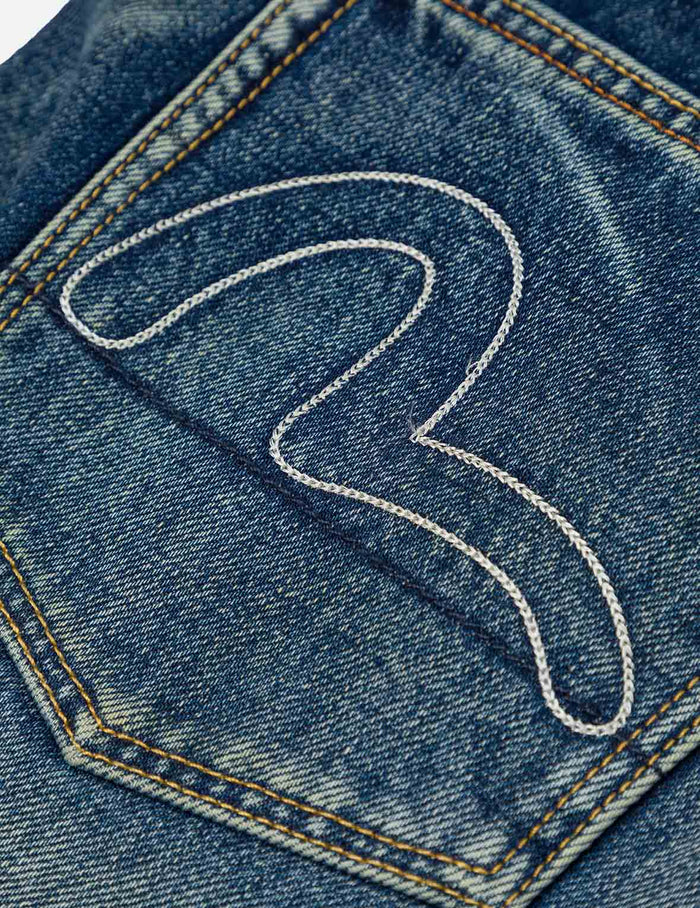Seagull Embroidery and "EVISU SINCE 1991" Print Patch Taper Fit Jeans #2017