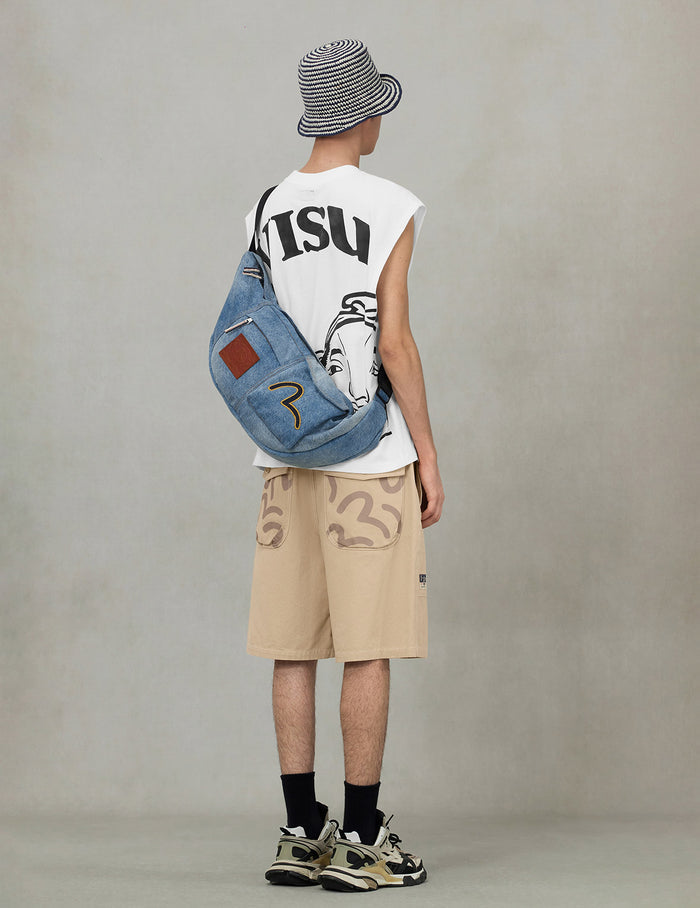 Seagull Embroidery Denim Crossbody Bag